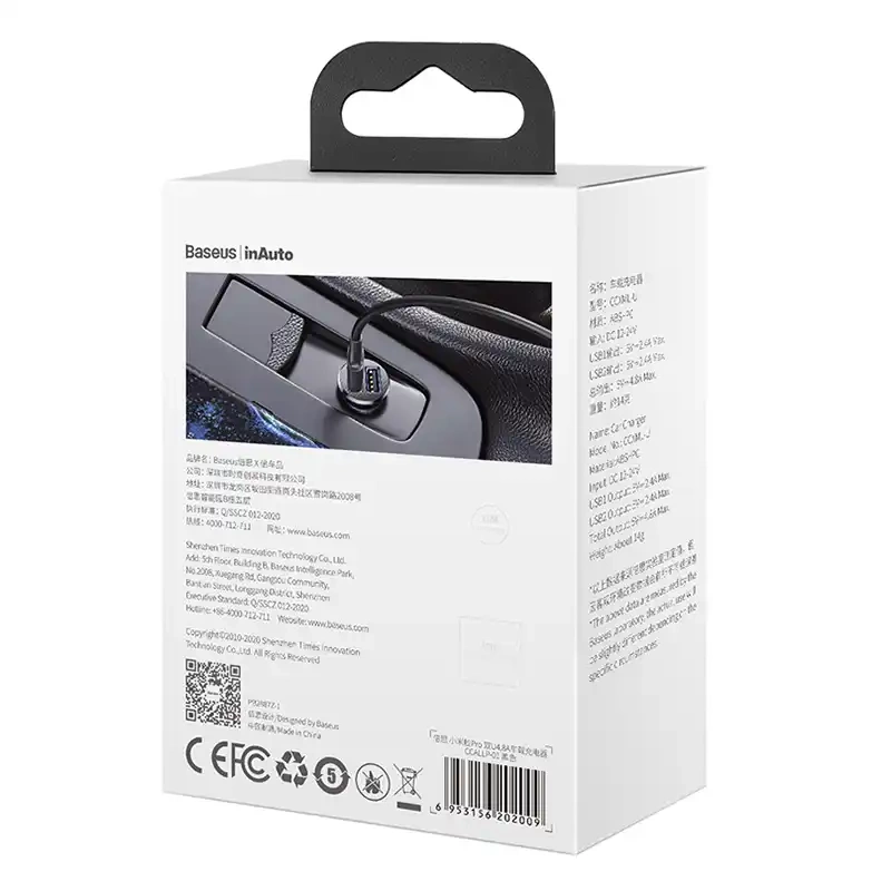 Ładowarka samochodowa Baseus Grain Pro 2x USB 4.8A (czarna) Ładowarka samochodowa Baseus Grain Pro 2x USB 4.8A (czarna)