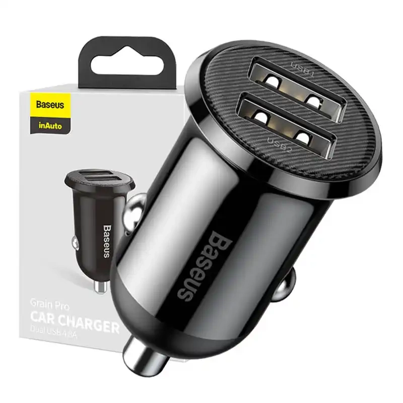 Ładowarka samochodowa Baseus Grain Pro 2x USB 4.8A (czarna) Ładowarka samochodowa Baseus Grain Pro 2x USB 4.8A (czarna)