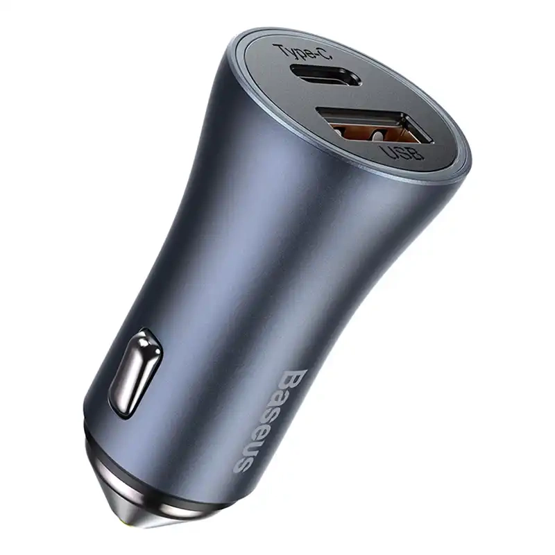 Ładowarka samochodowa Baseus Golden Contactor Pro, USB + USB-C, QC4.0+, PD, SCP, 40W (szara) Ładowarka samochodowa Baseus Golden Contactor Pro, USB + USB-C, QC4.0+, PD, SCP, 40W (szara)