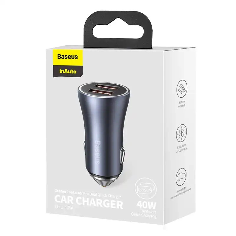 Baseus Golden Contactor Pro car charger, 2x USB, 40W (gray) Baseus Golden Contactor Pro car charger, 2x USB, 40W (gray)