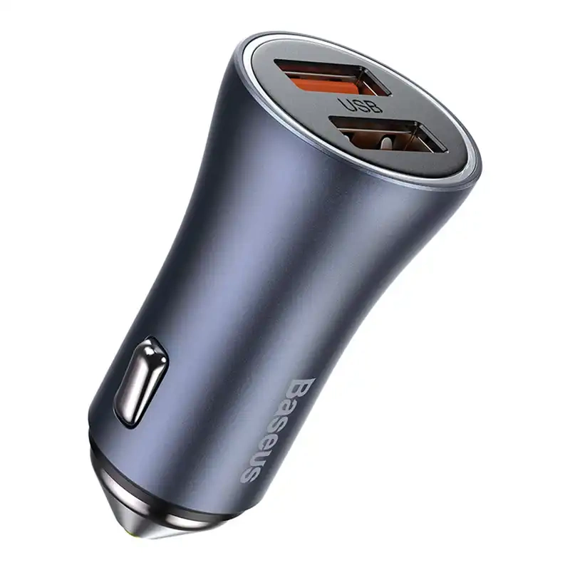 Ładowarka samochodowa Baseus Golden Contactor Pro, 2x USB, 40W (szara) + kabel USB do USB-C 1m (czarny)