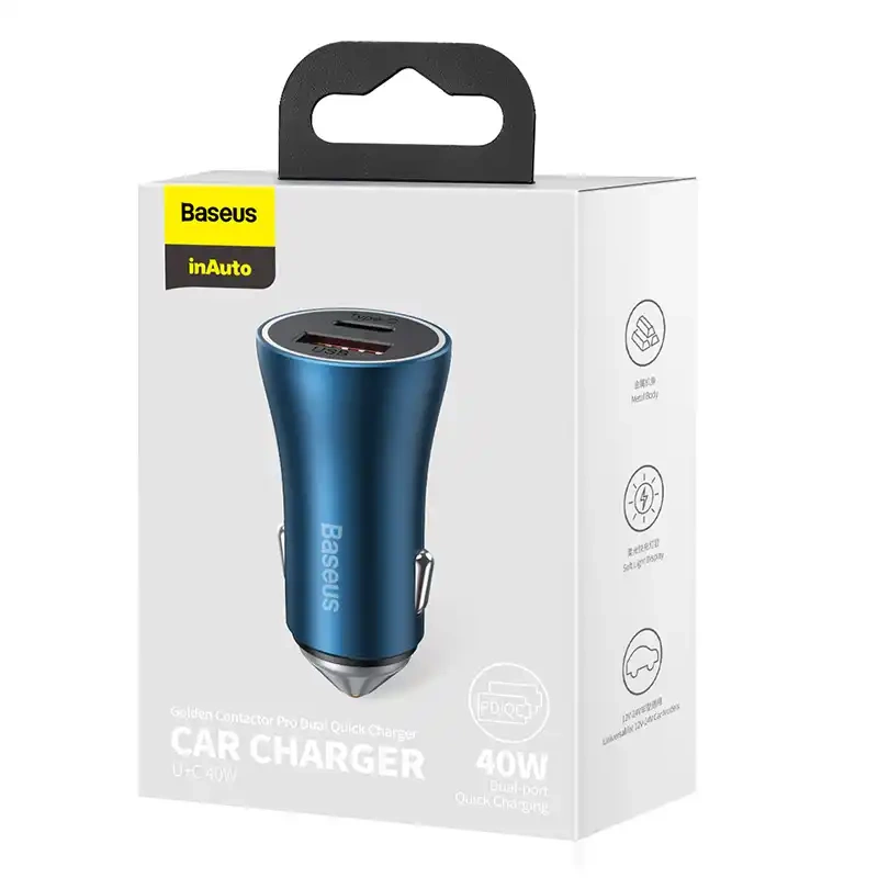 Baseus Golden Contactor Pro car charger, USB + USB-C, QC4.0+, PD, SCP, 40W (blue) Baseus Golden Contactor Pro car charger, USB + USB-C, QC4.0+, PD, SCP, 40W (blue)