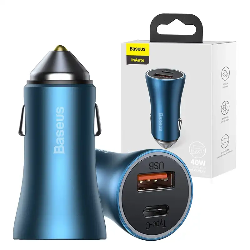 Baseus Golden Contactor Pro car charger, USB + USB-C, QC4.0+, PD, SCP, 40W (blue) Baseus Golden Contactor Pro car charger, USB + USB-C, QC4.0+, PD, SCP, 40W (blue)