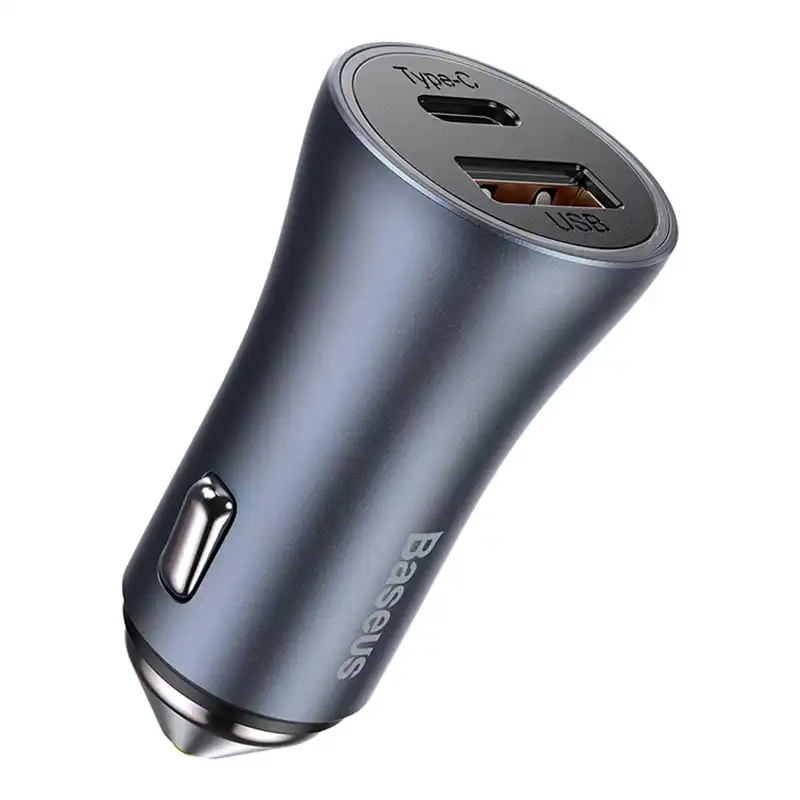 Ładowarka samochodowa Baseus Golden Contactor Pro, USB + USB-C, QC4.0+, PD, SCP, 40W (szara) + kabel USB do USB-C 1m (czarny) Ładowarka samochodowa Baseus Golden Contactor Pro, USB + USB-C, QC4.0+, PD, SCP, 40W (szara) + kabel USB do USB-C 1m (czarny)
