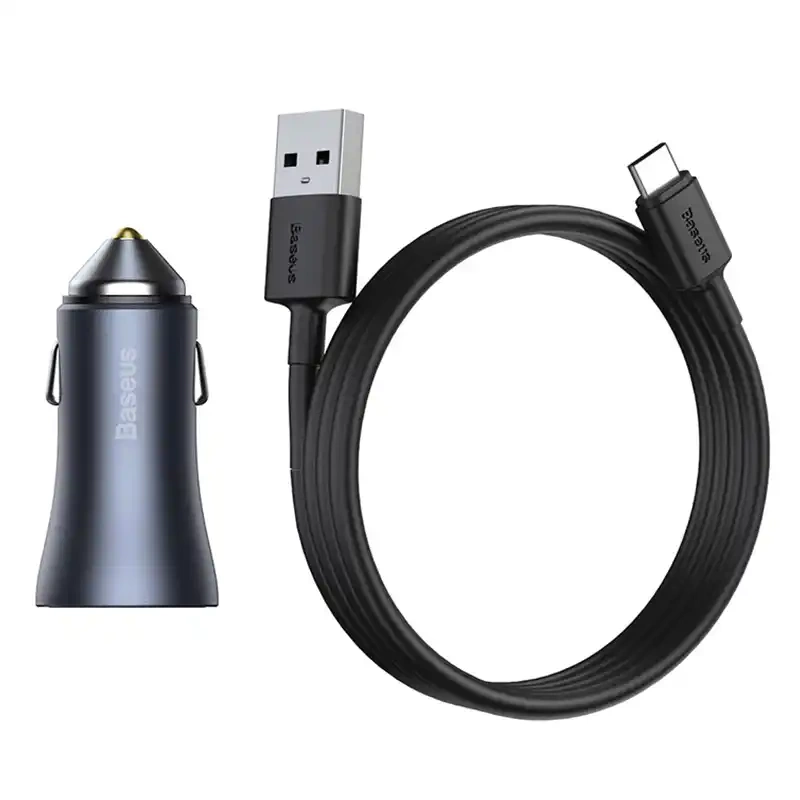 Ładowarka samochodowa Baseus Golden Contactor Pro, USB + USB-C, QC4.0+, PD, SCP, 40W (szara) + kabel USB do USB-C 1m (czarny) Ładowarka samochodowa Baseus Golden Contactor Pro, USB + USB-C, QC4.0+, PD, SCP, 40W (szara) + kabel USB do USB-C 1m (czarny)