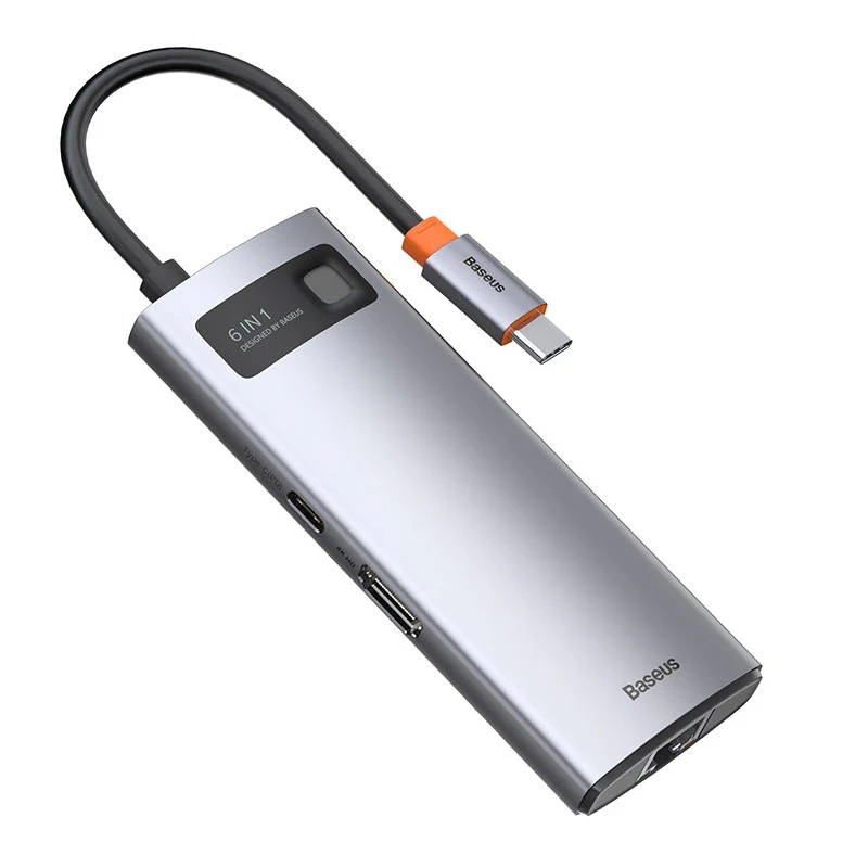 Hub 6in1 Baseus Metal Gleam Series, USB-C to 3x USB 3.0 + HDMI + USB-C PD + Ethernet RJ45 Hub 6in1 Baseus Metal Gleam Series, USB-C to 3x USB 3.0 + HDMI + USB-C PD + Ethernet RJ45