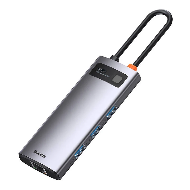 Hub 6in1 Baseus Metal Gleam Series, USB-C to 3x USB 3.0 + HDMI + USB-C PD + Ethernet RJ45 Hub 6in1 Baseus Metal Gleam Series, USB-C to 3x USB 3.0 + HDMI + USB-C PD + Ethernet RJ45