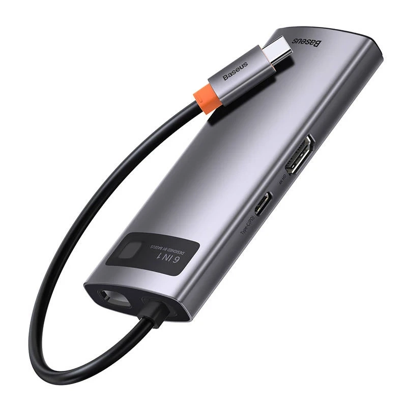 Hub 6in1 Baseus Metal Gleam Series, USB-C to 3x USB 3.0 + HDMI + USB-C PD + Ethernet RJ45 Hub 6in1 Baseus Metal Gleam Series, USB-C to 3x USB 3.0 + HDMI + USB-C PD + Ethernet RJ45