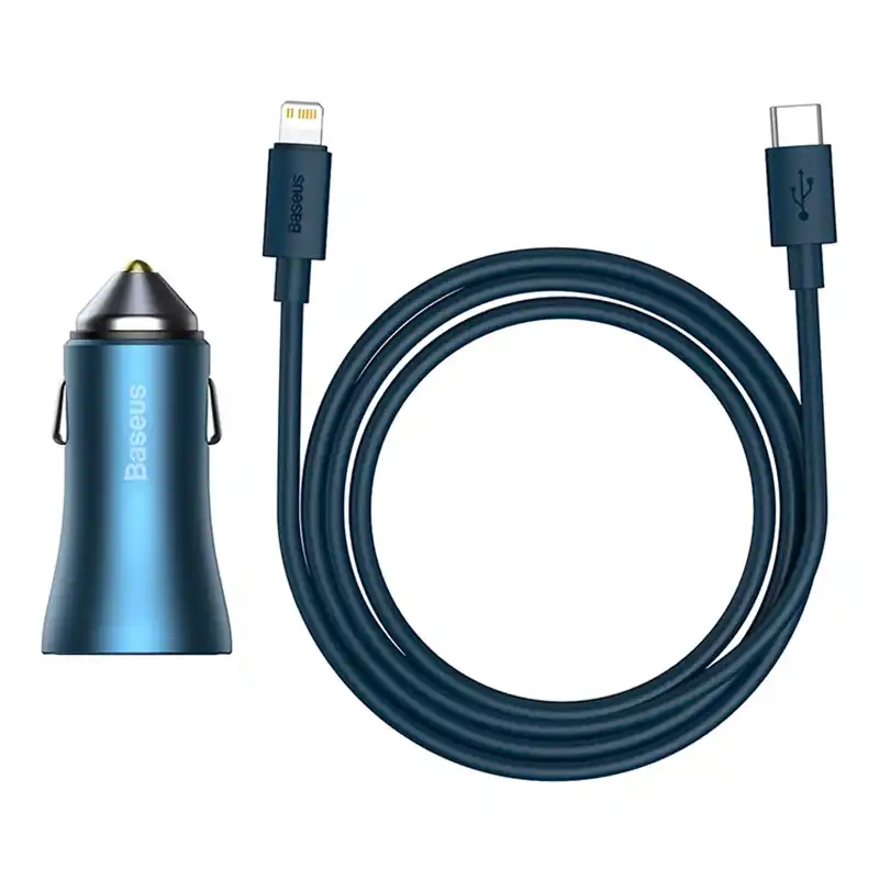 Baseus Golden Contactor Pro car charger, USB + USB-C, QC4.0+, PD, SCP, 40W (blue) + USB-C - Lightning cable 1m (blue) Baseus Golden Contactor Pro car charger, USB + USB-C, QC4.0+, PD, SCP, 40W (blue) + USB-C - Lightning cable 1m (blue)