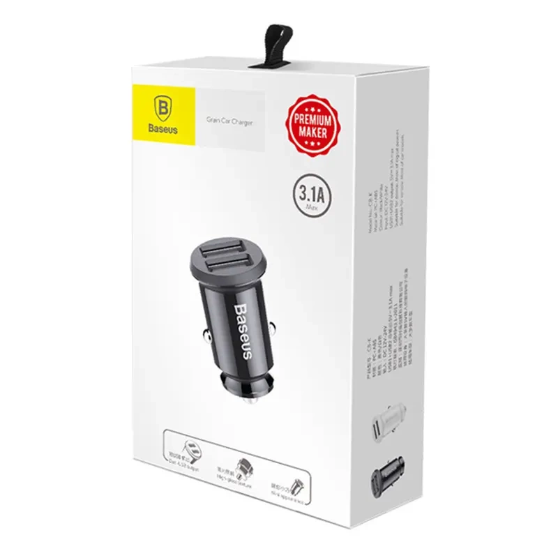 Ładowarka samochodowa Baseus Grain 2x USB 5V 3.1A (czarna) Ładowarka samochodowa Baseus Grain 2x USB 5V 3.1A (czarna)