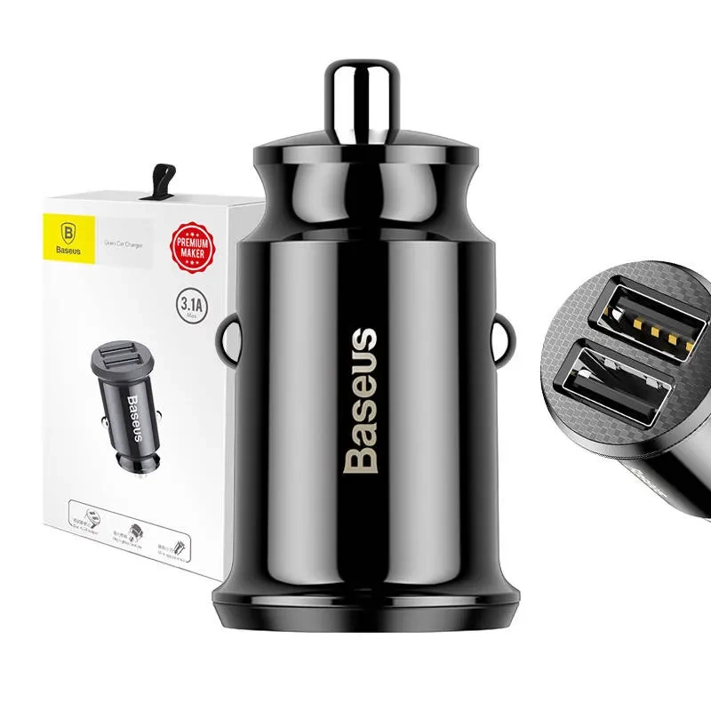 Ładowarka samochodowa Baseus Grain 2x USB 5V 3.1A (czarna) Ładowarka samochodowa Baseus Grain 2x USB 5V 3.1A (czarna)