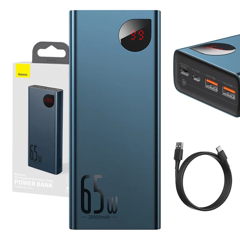 Powerbank Baseus Adaman Metal 20000mAh PD QC 3.0 65W 2xUSB + USB-C + micro USB (Blue) Powerbank Baseus Adaman Metal 20000mAh PD QC 3.0 65W 2xUSB + USB-C + micro USB (Blue)