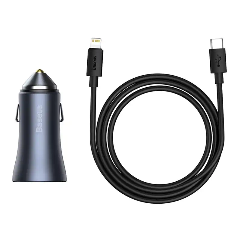 Ładowarka samochodowa Baseus Golden Contactor Pro, USB + USB-C, QC4.0+, PD, SCP, 40W (szara) + kabel USB-C do iP 1m (czarny) Ładowarka samochodowa Baseus Golden Contactor Pro, USB + USB-C, QC4.0+, PD, SCP, 40W (szara) + kabel USB-C do iP 1m (czarny)