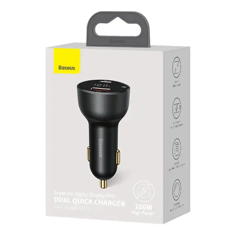 Car charger Baseus Superme, USB, USB-C, 100W (black)