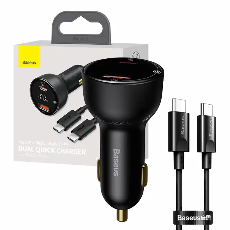 Car charger Baseus Superme, USB, USB-C, 100W + USB-C cable (black) Car charger Baseus Superme, USB, USB-C, 100W + USB-C cable (black)