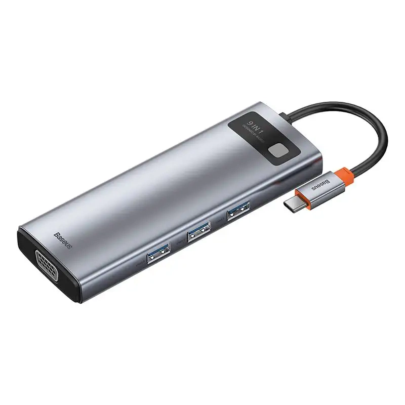 Hub 9in1 Baseus Metal Gleam Series, USB-C to 3x USB 3.0 + HDMI + USB-C PD + Ethernet RJ45 + microSD/SD + VGA Hub 9in1 Baseus Metal Gleam Series, USB-C to 3x USB 3.0 + HDMI + USB-C PD + Ethernet RJ45 + microSD/SD + VGA