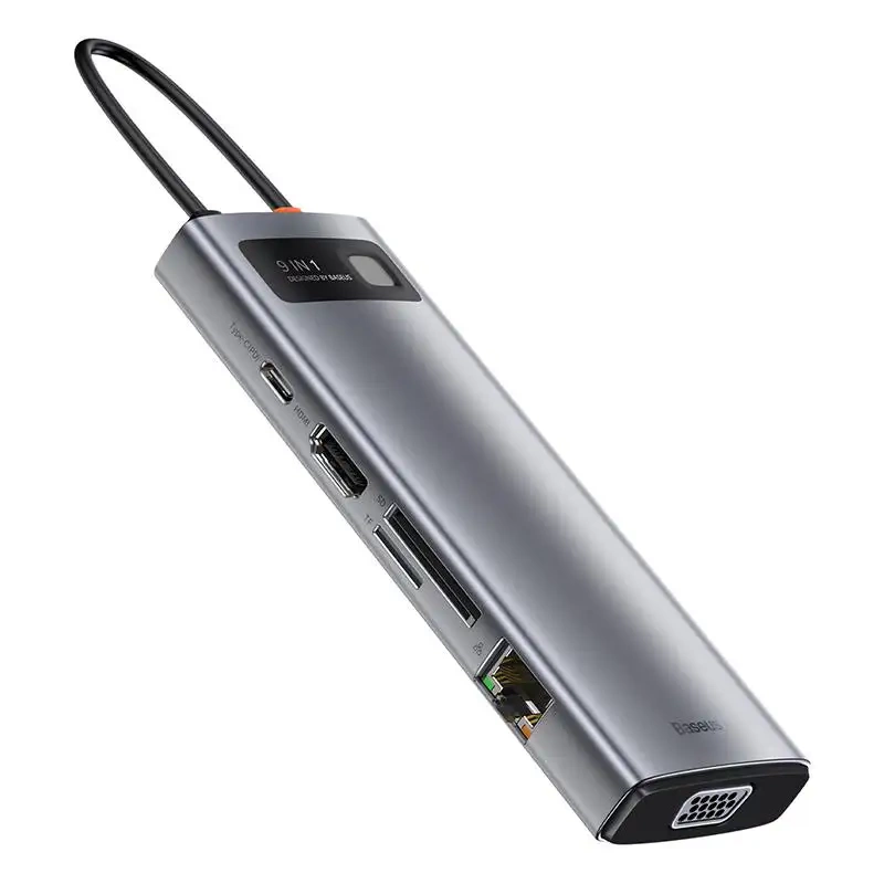 Hub 9in1 Baseus Metal Gleam Series, USB-C to 3x USB 3.0 + HDMI + USB-C PD + Ethernet RJ45 + microSD/SD + VGA Hub 9in1 Baseus Metal Gleam Series, USB-C to 3x USB 3.0 + HDMI + USB-C PD + Ethernet RJ45 + microSD/SD + VGA