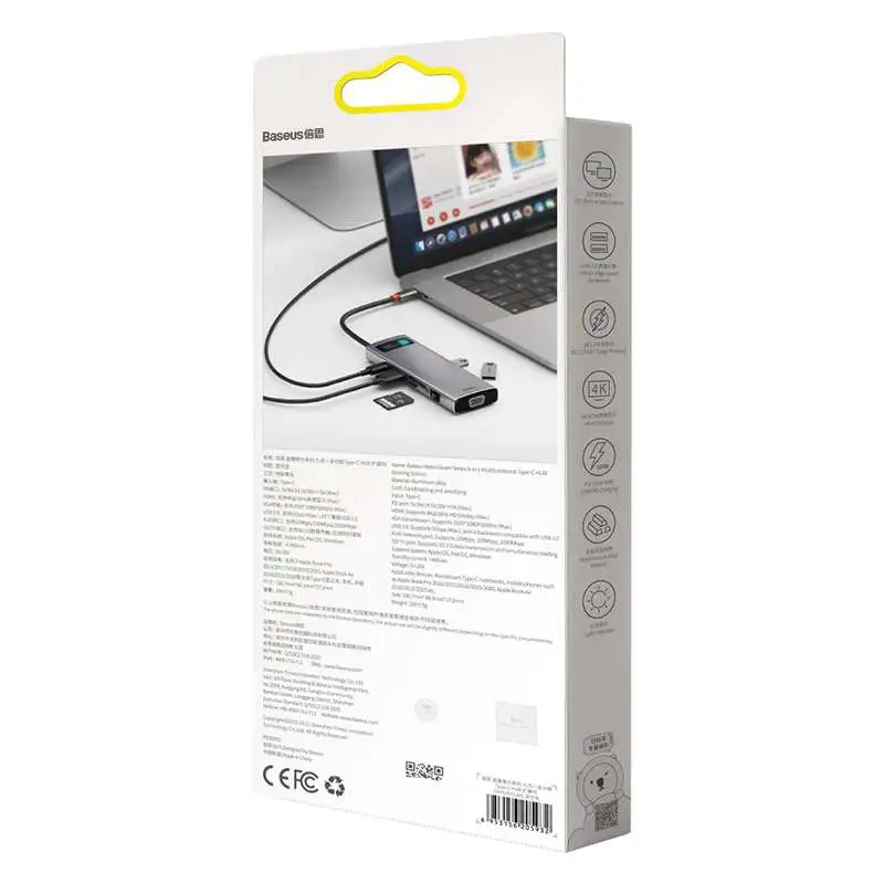 Hub 9in1 Baseus Metal Gleam Series, USB-C to 3x USB 3.0 + HDMI + USB-C PD + Ethernet RJ45 + microSD/SD + VGA Hub 9in1 Baseus Metal Gleam Series, USB-C to 3x USB 3.0 + HDMI + USB-C PD + Ethernet RJ45 + microSD/SD + VGA