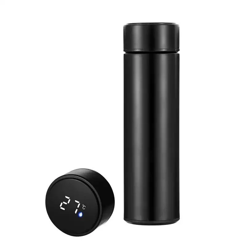 Herzberg Stainless Steel Thermo Vacuum Bottle with Smart Temperature Display - 500ml Black