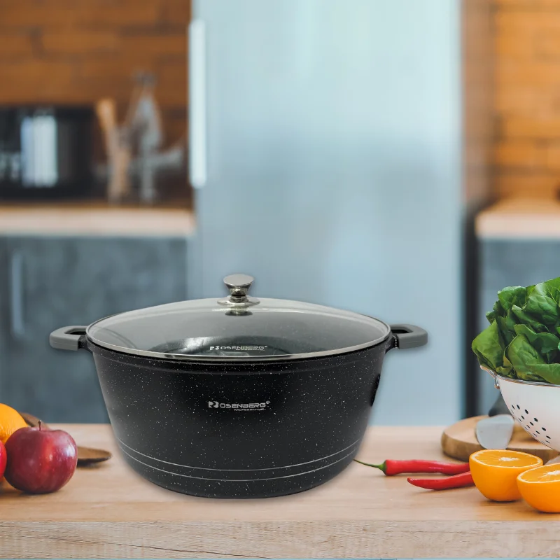Rosenberg RB-36M2: Marble Coated Stew Pot with Glass Lid - 36cm
