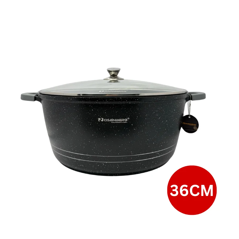 Rosenberg RB-36M2: Marble Coated Stew Pot with Glass Lid - 36cm