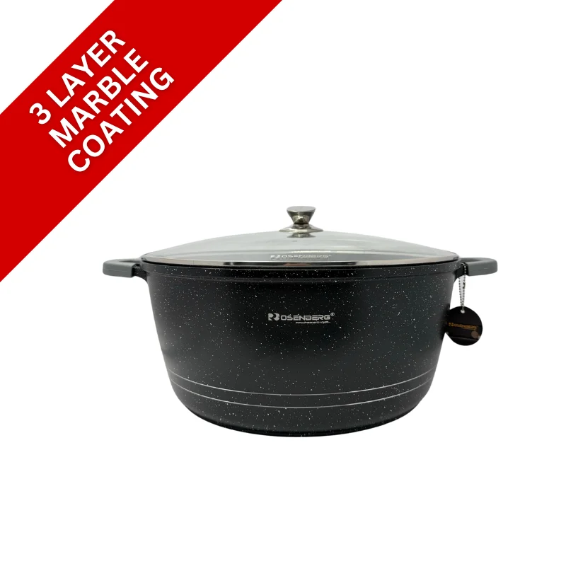 Rosenberg RB-36M2: Marble Coated Stew Pot with Glass Lid - 36cm