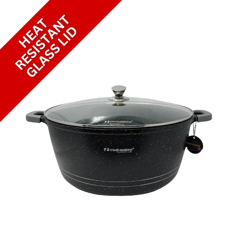 Rosenberg RB-36M2: Marble Coated Stew Pot with Glass Lid - 36cm