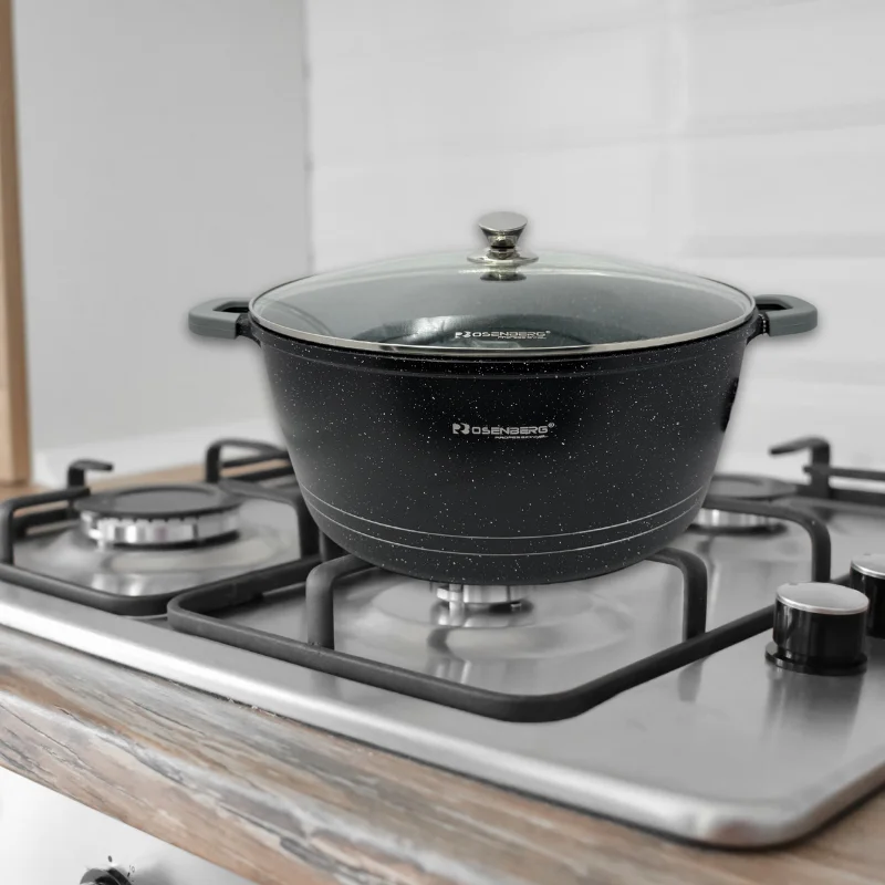 Rosenberg RB-40M2: Marble Coated Stew Pot with Glass Lid - 40cm