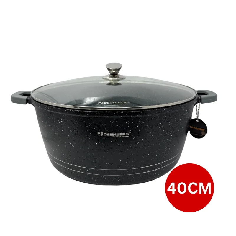 Rosenberg RB-40M2: Marble Coated Stew Pot with Glass Lid - 40cm