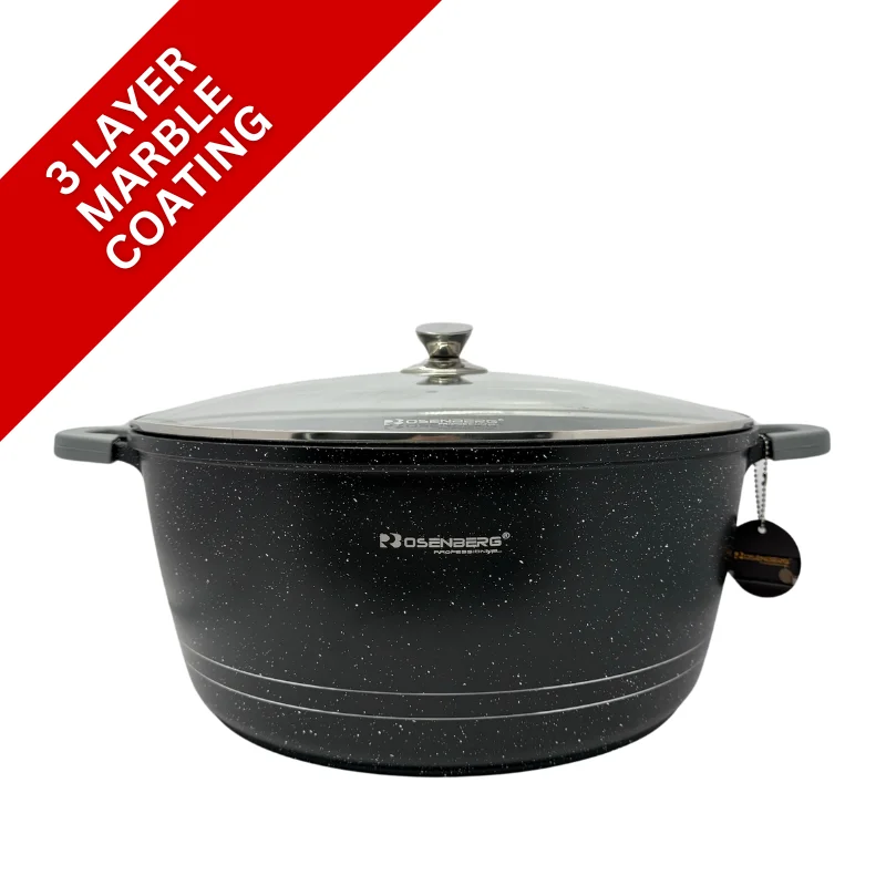 Rosenberg RB-40M2: Marble Coated Stew Pot with Glass Lid - 40cm