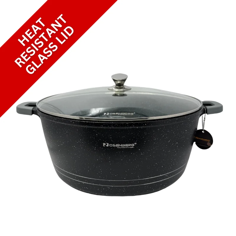 Rosenberg RB-40M2: Marble Coated Stew Pot with Glass Lid - 40cm
