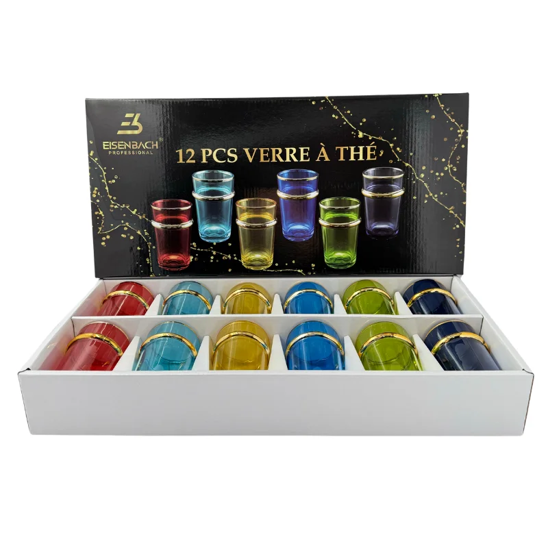 Eisenbach EB-GLS12C: 12 Pieces Colored Tea Glasses with Gold Accent