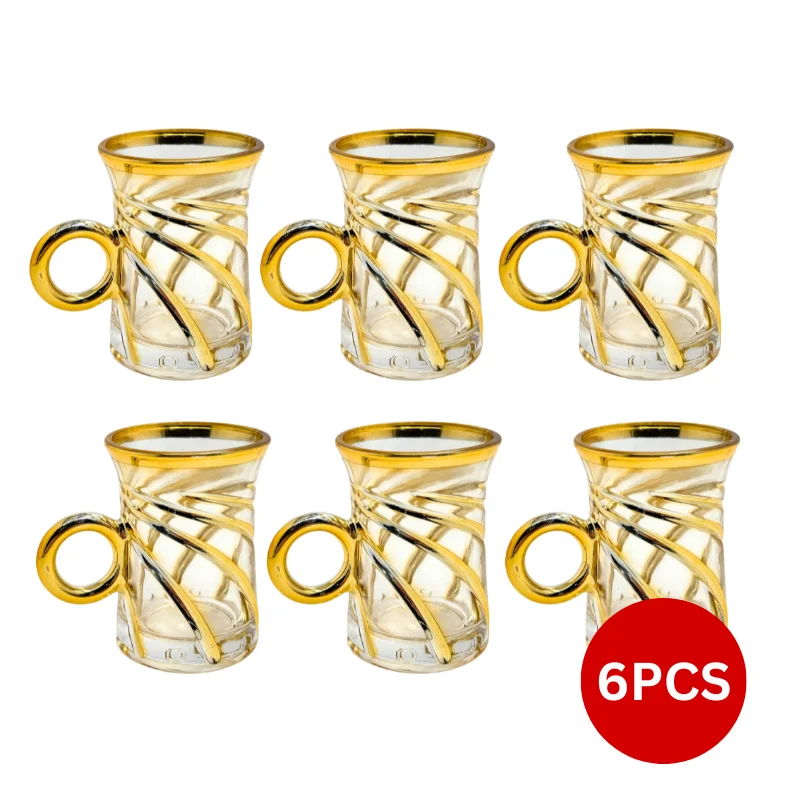 Eisenbach EB-6DTC250: 6 Demitasse Espresso Coffee Gold Accent Glass Cup