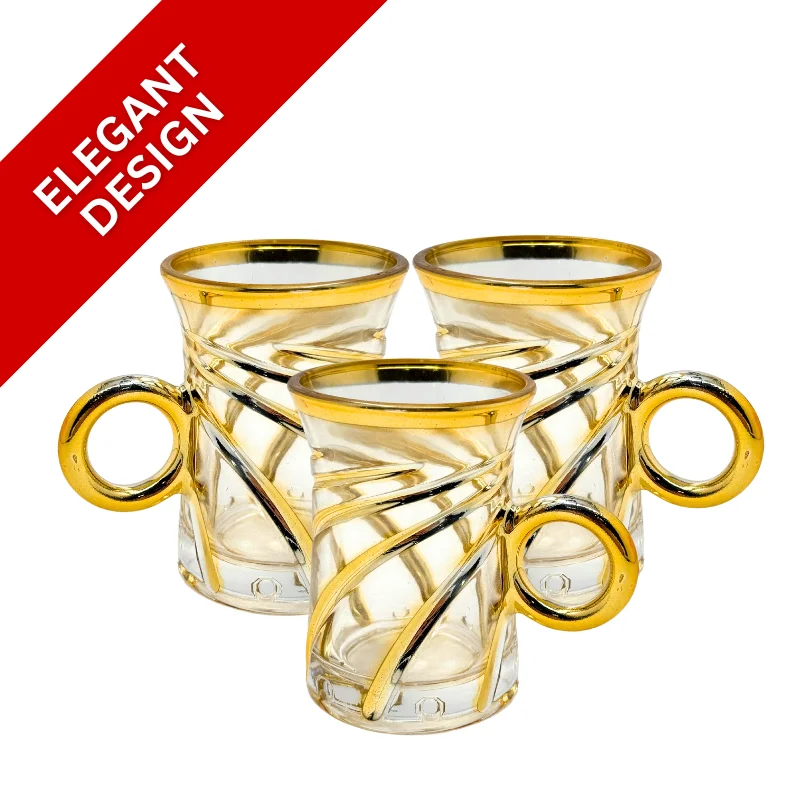 Eisenbach EB-6DTC250: 6 Demitasse Espresso Coffee Gold Accent Glass Cup