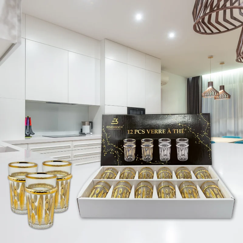 Eisenbach EB-GLS12G: 12 Pieces Tea Glasses with Gold Accent Eisenbach EB-GLS12G: 12 Pieces Tea Glasses with Gold Accent