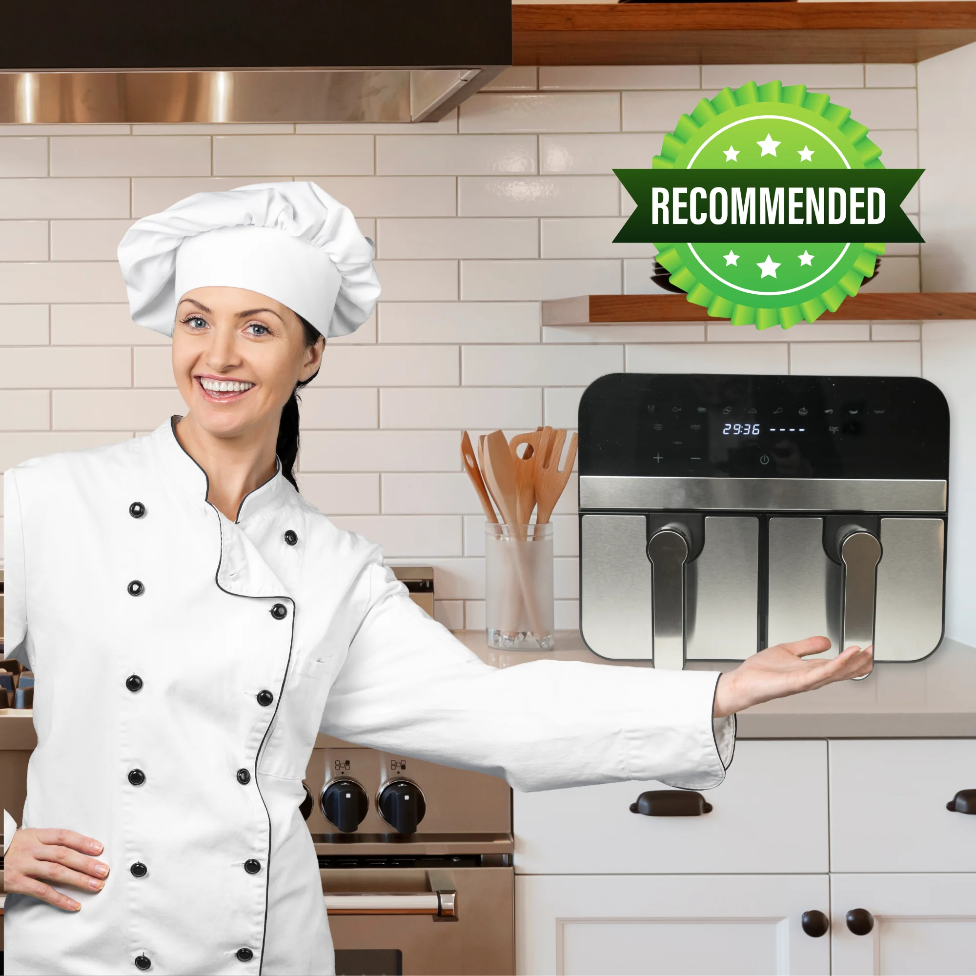 Comfy Nest CN-AFD45NS: 2400W Double Basket Digital S/S Airfryer - 9L Comfy Nest CN-AFD45NS: 2400W Double Basket Digital S/S Airfryer - 9L