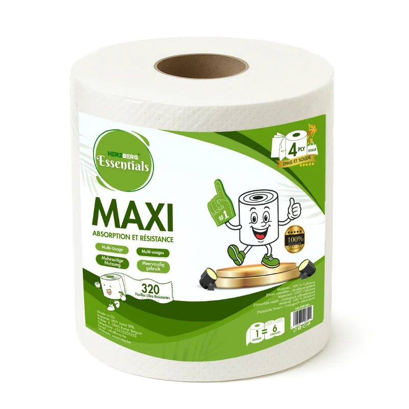 Herzberg Essentials HG-ETP300: Pack of 6 Unscented 4-Ply Biodegradable Cellulose Paper Towel Roll Herzberg Essentials HG-ETP300: Pack of 6 Unscented 4-Ply Biodegradable Cellulose Paper Towel Roll