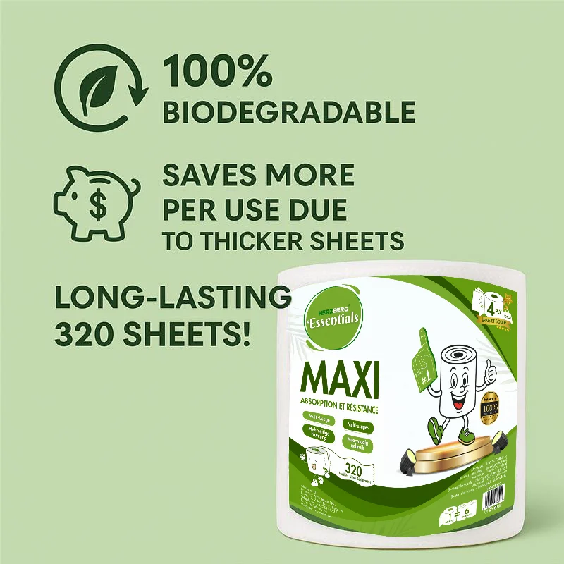 Herzberg Essentials HG-ETP300: Pack of 6 Unscented 4-Ply Biodegradable Cellulose Paper Towel Roll Herzberg Essentials HG-ETP300: Pack of 6 Unscented 4-Ply Biodegradable Cellulose Paper Towel Roll
