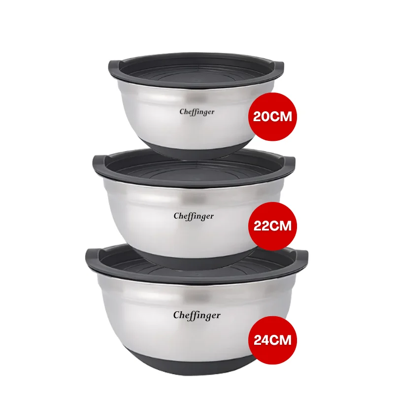 Cheffinger CF-MXB3S: 6-Piece Stainless Steel Mixing Bowl Set with Lids Cheffinger CF-MXB3S: 6-Piece Stainless Steel Mixing Bowl Set with Lids