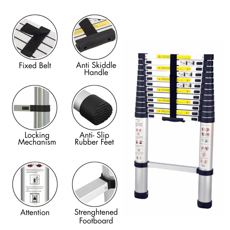 Herzberg HG-5380: Multi-Purpose Aluminum Telescopic Extension Ladder - 3.8M Herzberg HG-5380: Multi-Purpose Aluminum Telescopic Extension Ladder - 3.8M