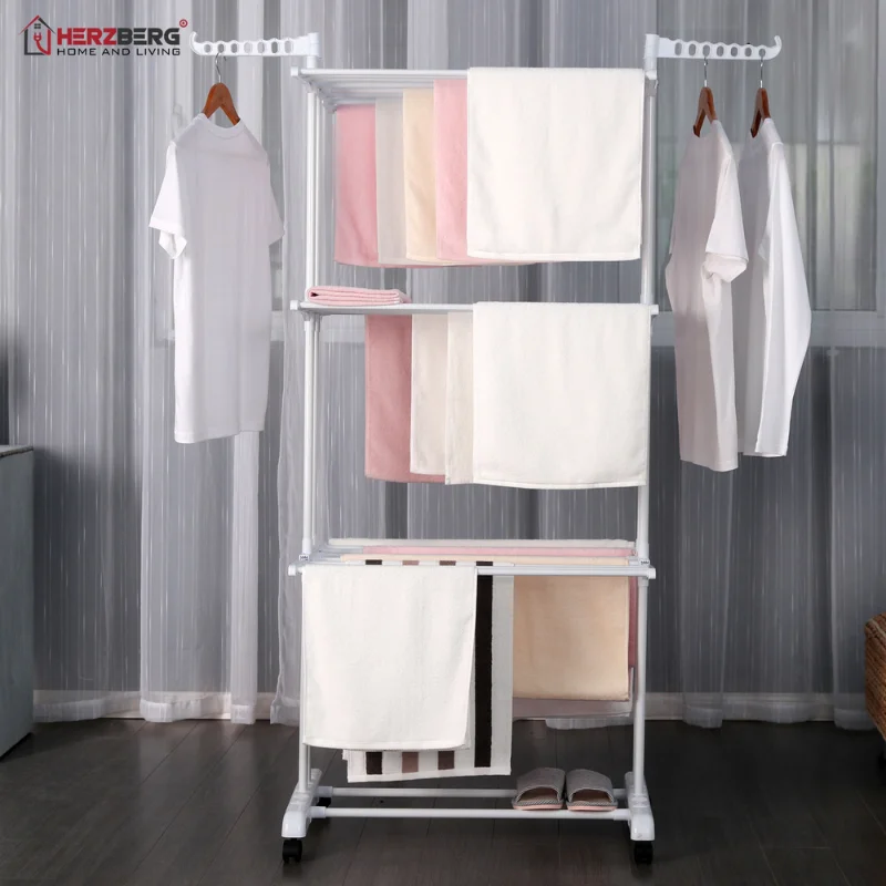Herzberg HG-8034WHT: Moving Clothes Rack - White