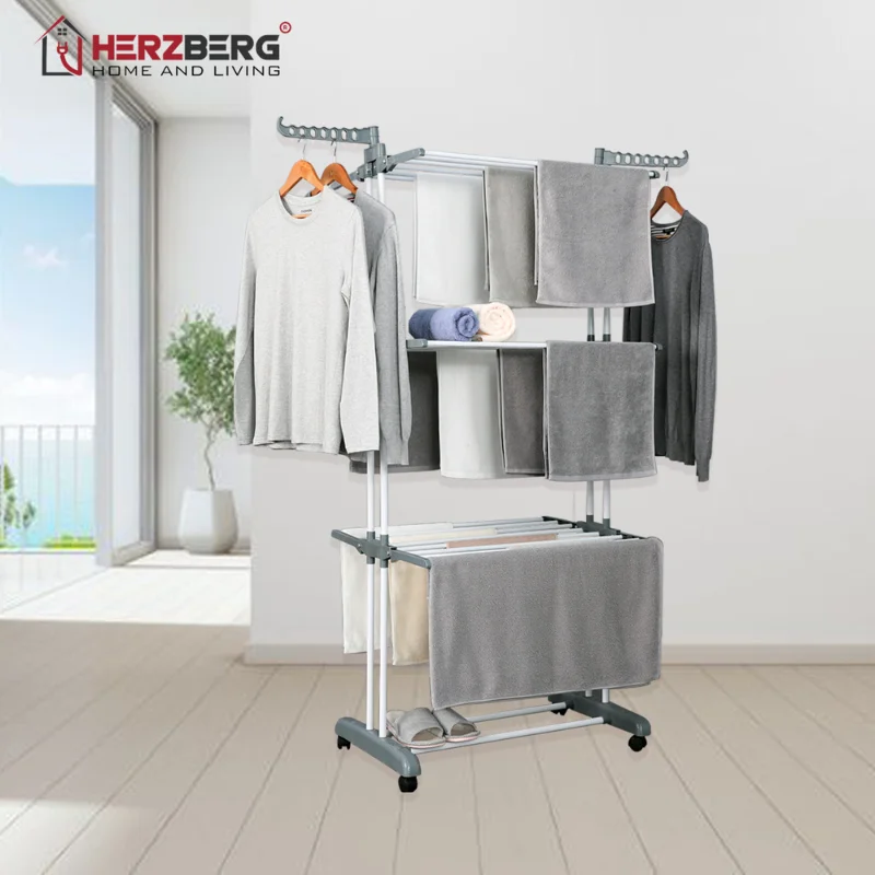 Herzberg HG-8034GRY: Moving Clothes Rack - Grey Herzberg HG-8034GRY: Moving Clothes Rack - Grey
