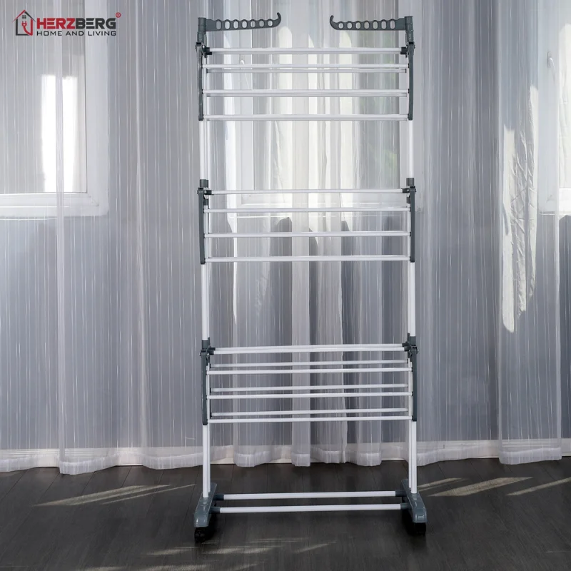 Herzberg HG-8034GRY: Moving Clothes Rack - Grey Herzberg HG-8034GRY: Moving Clothes Rack - Grey
