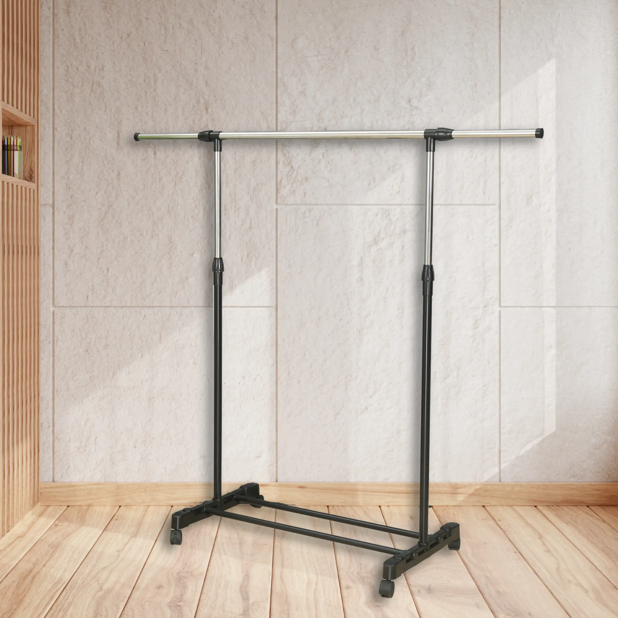 Herzberg HG-03268: Adjustable Single Rod Rolling Clothing Garment Rack Herzberg HG-03268: Adjustable Single Rod Rolling Clothing Garment Rack
