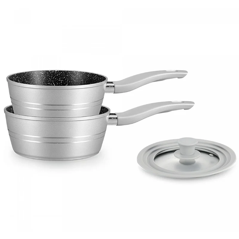 Royalty Line RL-FS2M: 3 Pieces Saucepan Set with Marble Coating Black