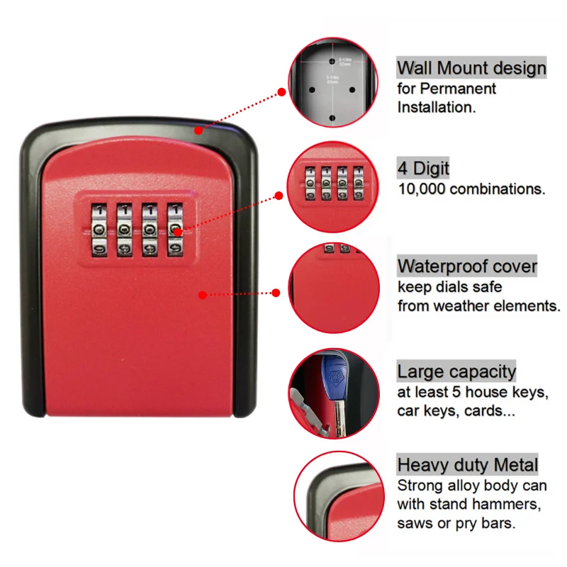 Herzberg HG-03817: New Smart Waterproof Keyless Safety Box - Red Herzberg HG-03817: New Smart Waterproof Keyless Safety Box - Red