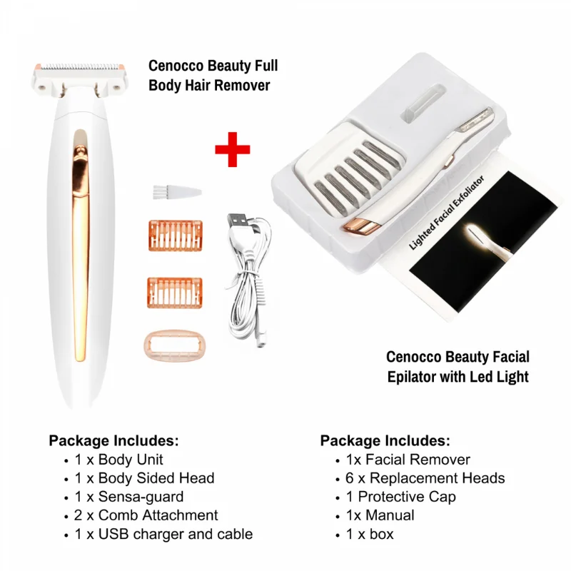 Cenocco Beauty SETCC9087/9086: 2 in 1Full Body Hair Remover + Facial Epilator with LED Combo Deal Cenocco Beauty SETCC9087/9086: 2 in 1Full Body Hair Remover + Facial Epilator with LED Combo Deal