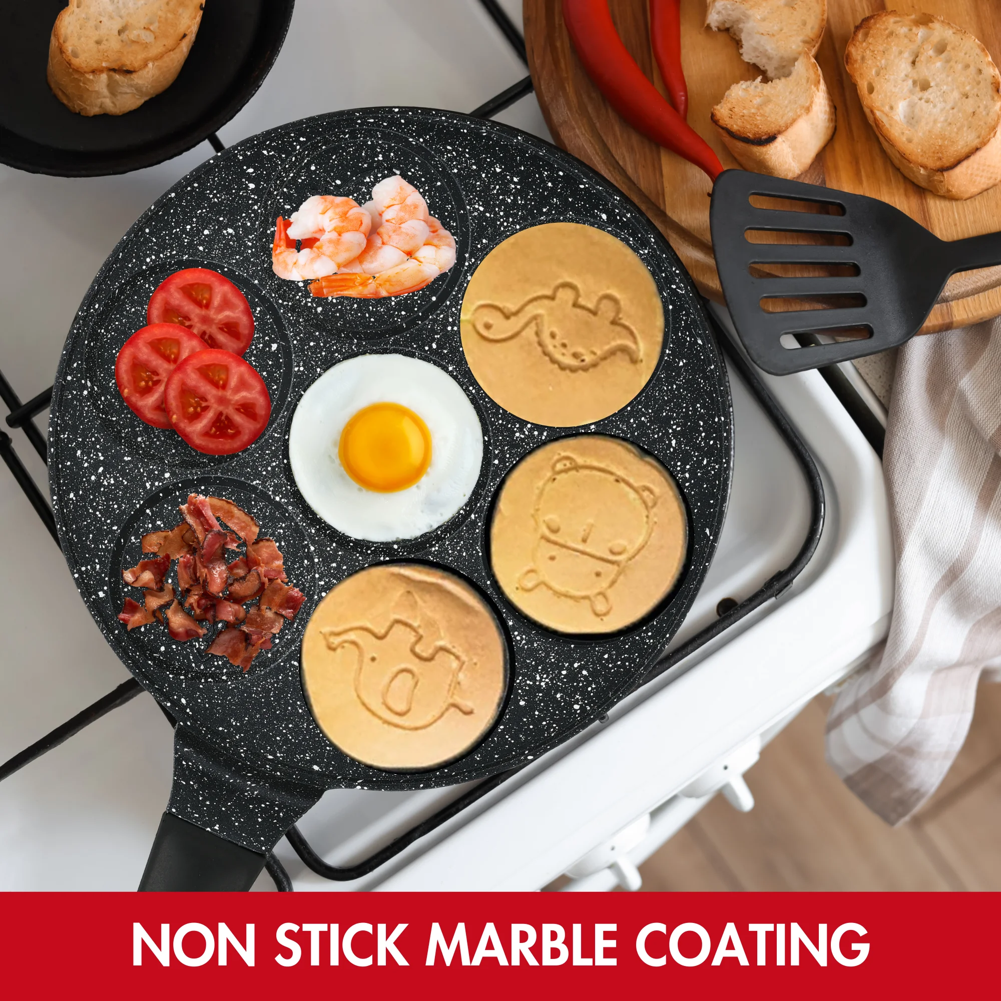 Herzberg HG-CP267ANL: 26cm Marble Coated Pancake & Crepe Pan - 7 Cute Animal Herzberg HG-CP267ANL: 26cm Marble Coated Pancake & Crepe Pan - 7 Cute Animal