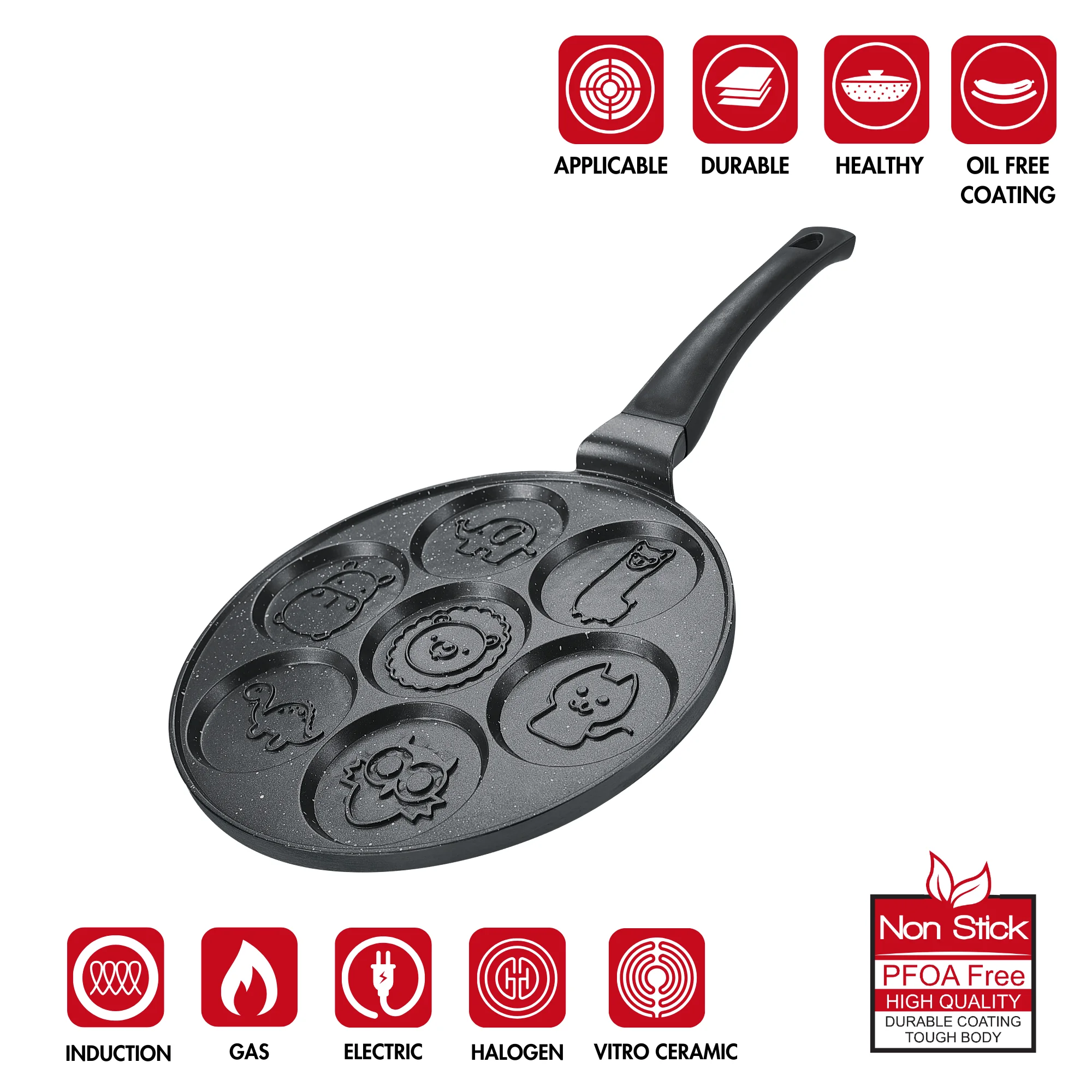 Herzberg HG-CP267ANL: 26cm Marble Coated Pancake & Crepe Pan - 7 Cute Animal Herzberg HG-CP267ANL: 26cm Marble Coated Pancake & Crepe Pan - 7 Cute Animal