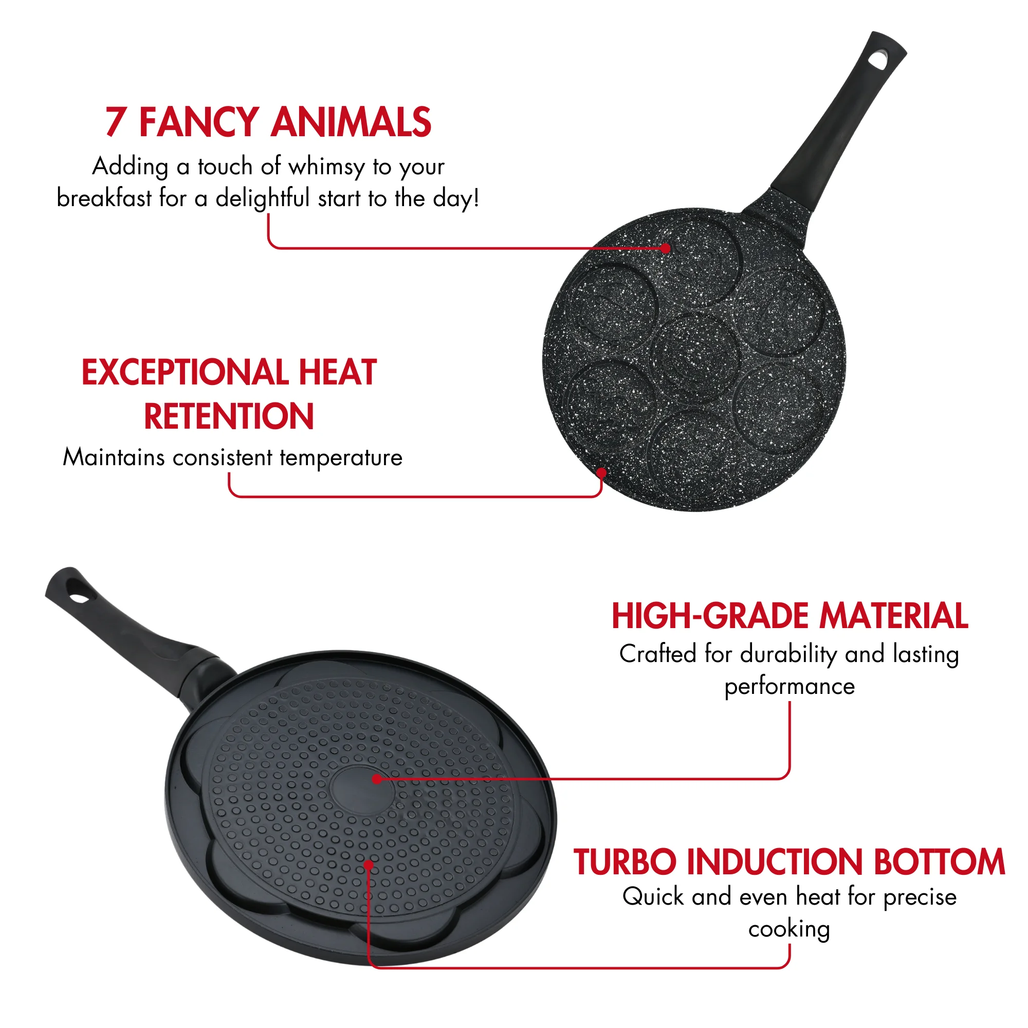 Herzberg HG-CP267ANL: 26cm Marble Coated Pancake & Crepe Pan - 7 Cute Animal Herzberg HG-CP267ANL: 26cm Marble Coated Pancake & Crepe Pan - 7 Cute Animal